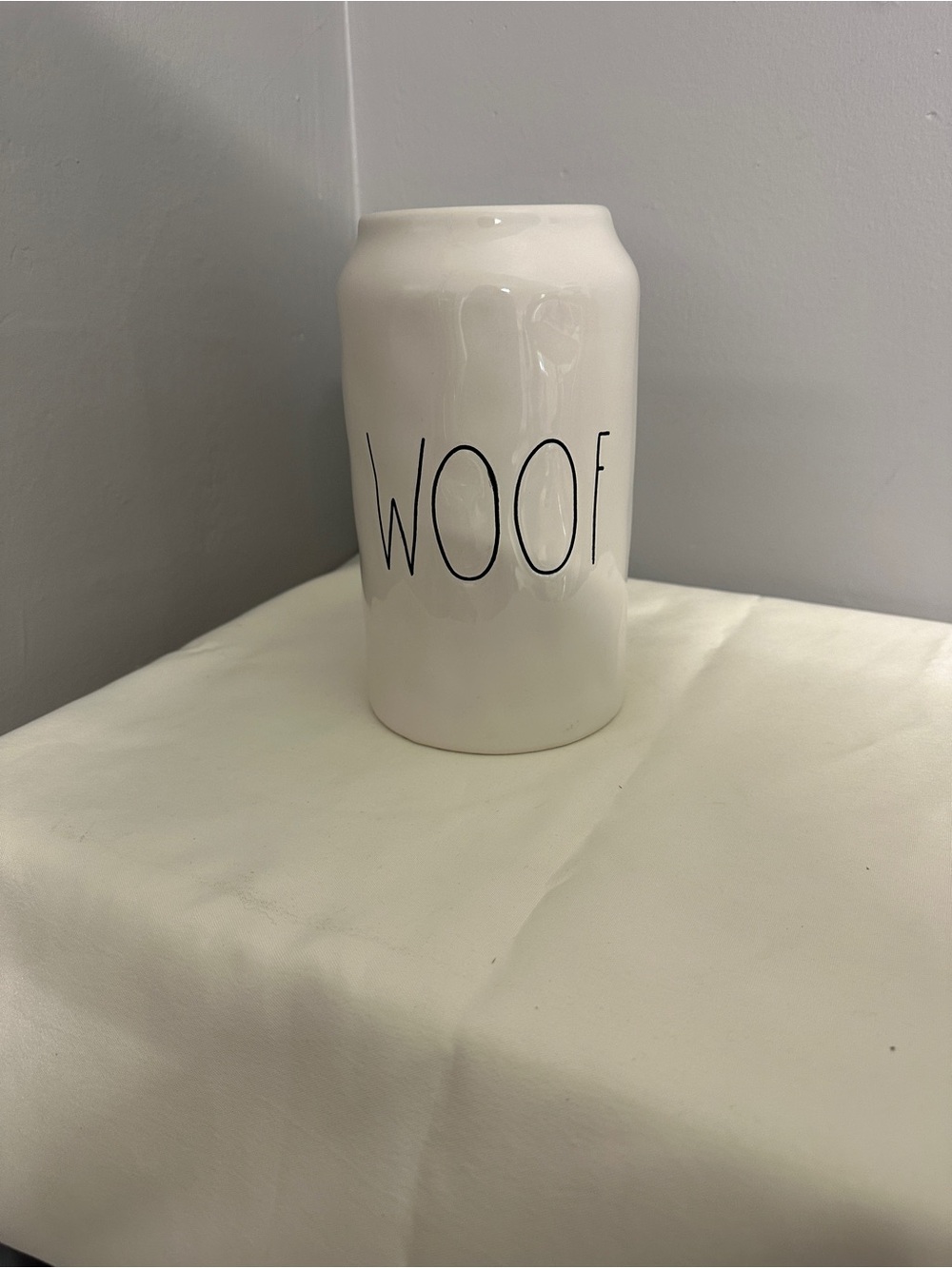 Rae Dunn Ceramic 'WOOF' Canister - White **NO LID**